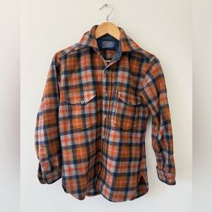 Pendleton Orange & Navy Plaid Wool Shirt Jacket